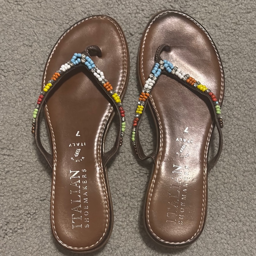 Italian Shoemakers Brown Sandals with Beaded Straps. Like new.